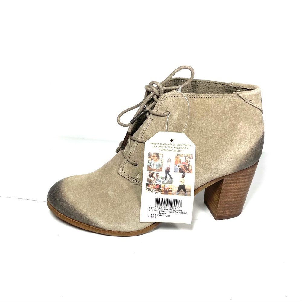 TOMS Women's Lunata Lace Up Bootie Desert Taupe Burnish Suede Size 9
